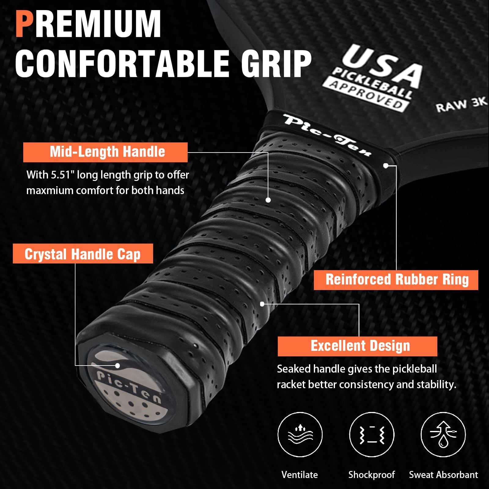 Amazon | Pic Ten ピックルボールパドル オリジナル 3K カーボン